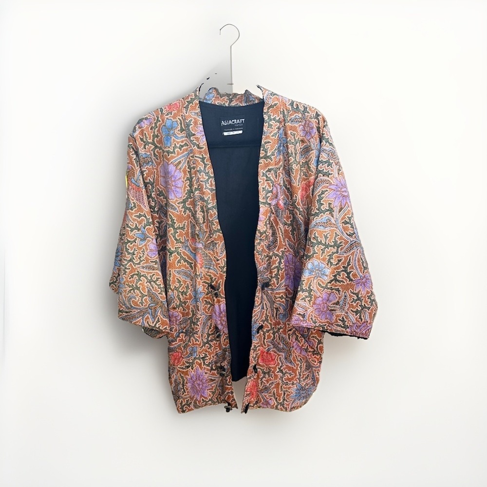 Asiacraft Textiles Womens Batik Jacket Handmade Indonesia Cotton Floral Kimono
